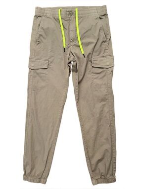 Psycho Bunny Maverick Cargo Jogger Pants Mens 31 Drawstring Tapered Leg Beige